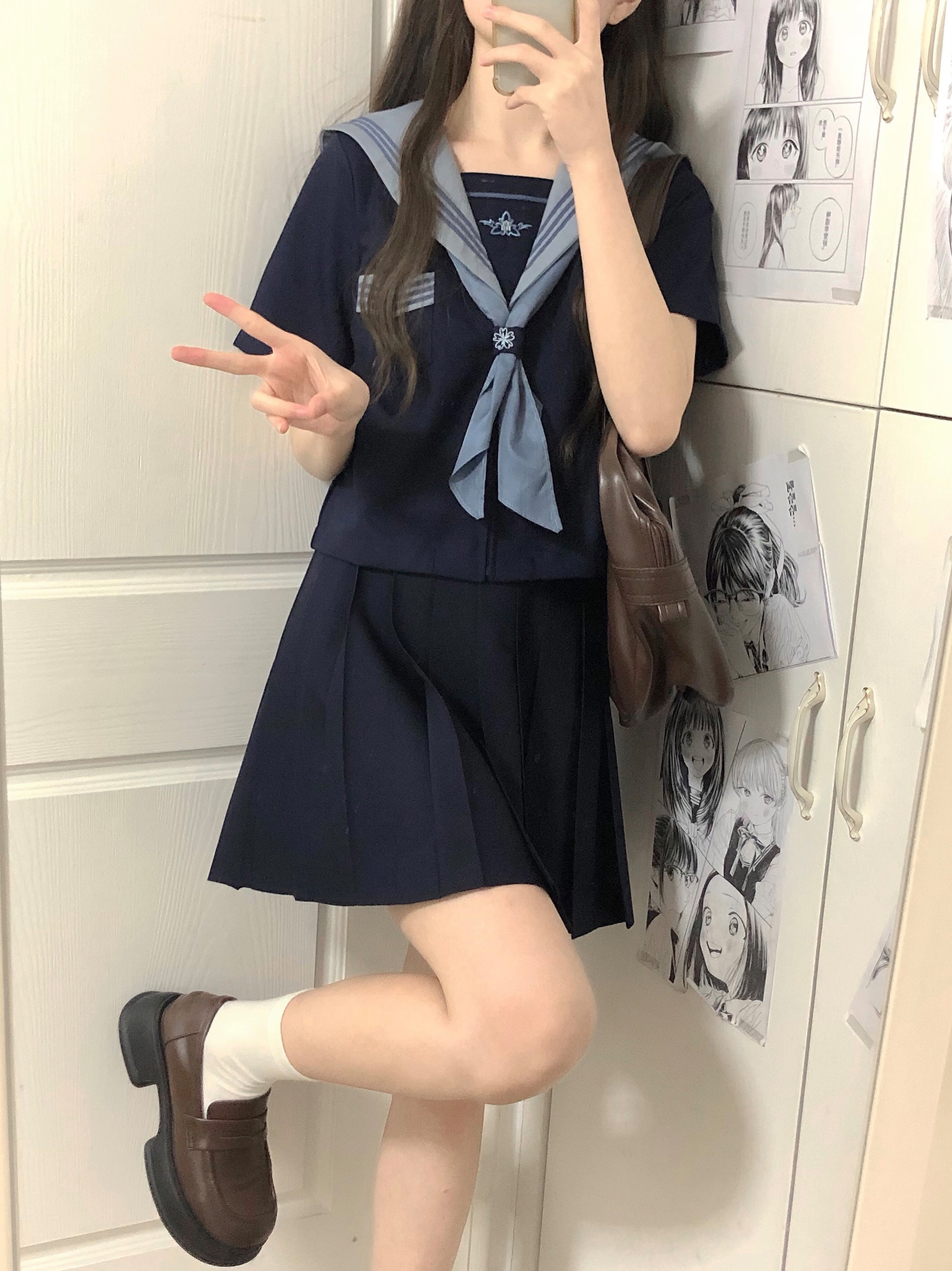 Camellia Cloud Sailor Girl JK Uniform Set - High School Sailor Suit with Long and Short Sleeve Tops, Classic Style, Y2K Fashion