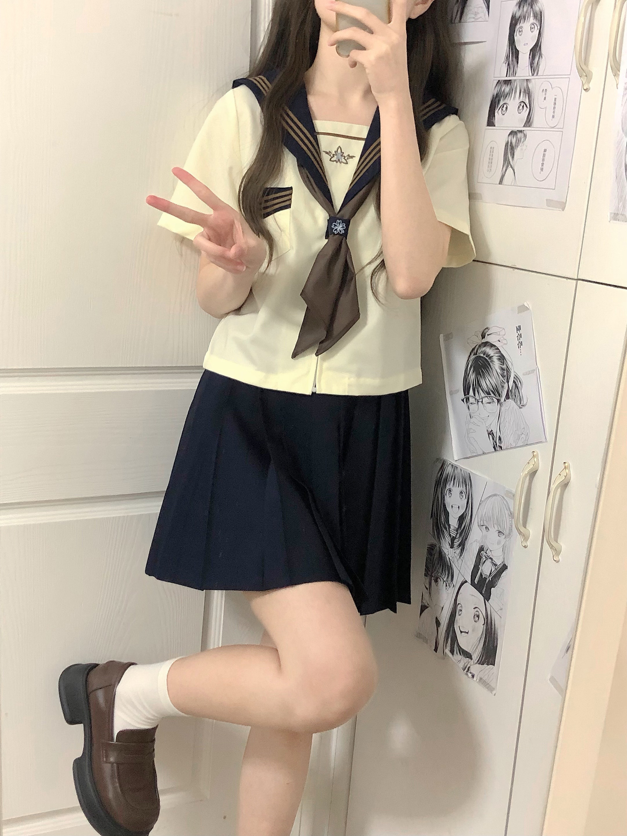 Camellia Cloud Sailor Girl JK Uniform Set - High School Sailor Suit with Long and Short Sleeve Tops, Classic Style, Y2K Fashion