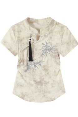 Chinese Style Tie-Dye Women's Short Sleeve T-Shirt with Frog Buttons - Unique Summer Top for Y2K and Korean Fashion