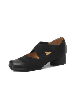 Chunky Heel Cross Strap Ballet Shoes for Women - Soft-Soled Mid Heels, 2025 Summer Style, Pig Nose Design
