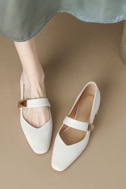 Chunky Mid-Heel Mary Jane Shoes for Women - Comfortable Genuine Leather Square Toe Shallow Mouth Spring Style, Versatile Fashion Footwear