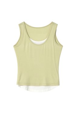 Color-Blocking Faux Two-Piece Vest for Women - Summer Slim Fit Sleeveless Outerwear, Casual Chic Style