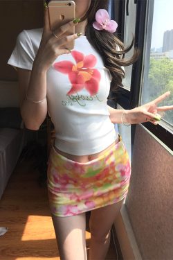 Colorful Floral Print A-Line Midi Skirt for Women, Summer Low Waist Slim Fit Sexy Bodycon Style