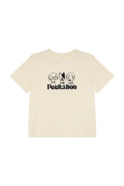 Contrasting Color Striped Dog Foam Printed Short-Sleeve T-Shirt for Women - Summer High-End Round Neck Top, Trendy Fashion 90s Style