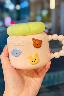 Cute Girl Heart Spiral Lid Mug - Ceramic Water Cup with Lid and Spoon, Perfect for Breakfast, Ideal Gift for Girls