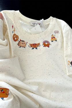 Embroidered Dessert Peach Cotton Short Sleeve T-Shirt for Women - Unique Cartoon Shoulder Top, Summer 2025 Fashion