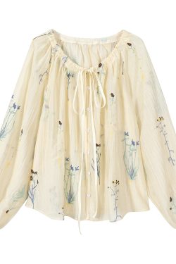 Embroidered Lantern Sleeve Top - American Style Ancient Charm, Chinese Sun Protection, Women's Summer Travel Outfit