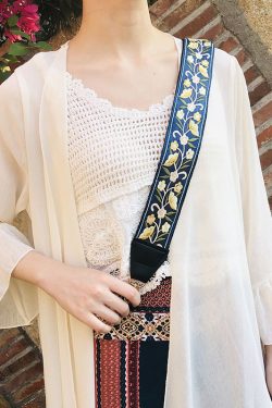 Ethnic Style Embroidered Wide Strap Bag Accessory - Adjustable Shoulder and Crossbody Strap for Versatile Use