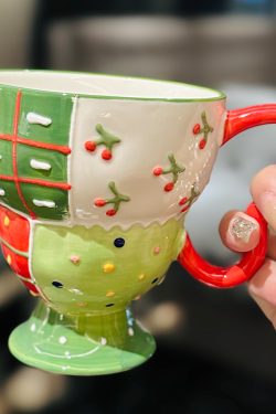Exquisite Underglaze Ceramic Water Cup for Girls - Cute High-Footed Wide-Mouth Breakfast Coffee Mug