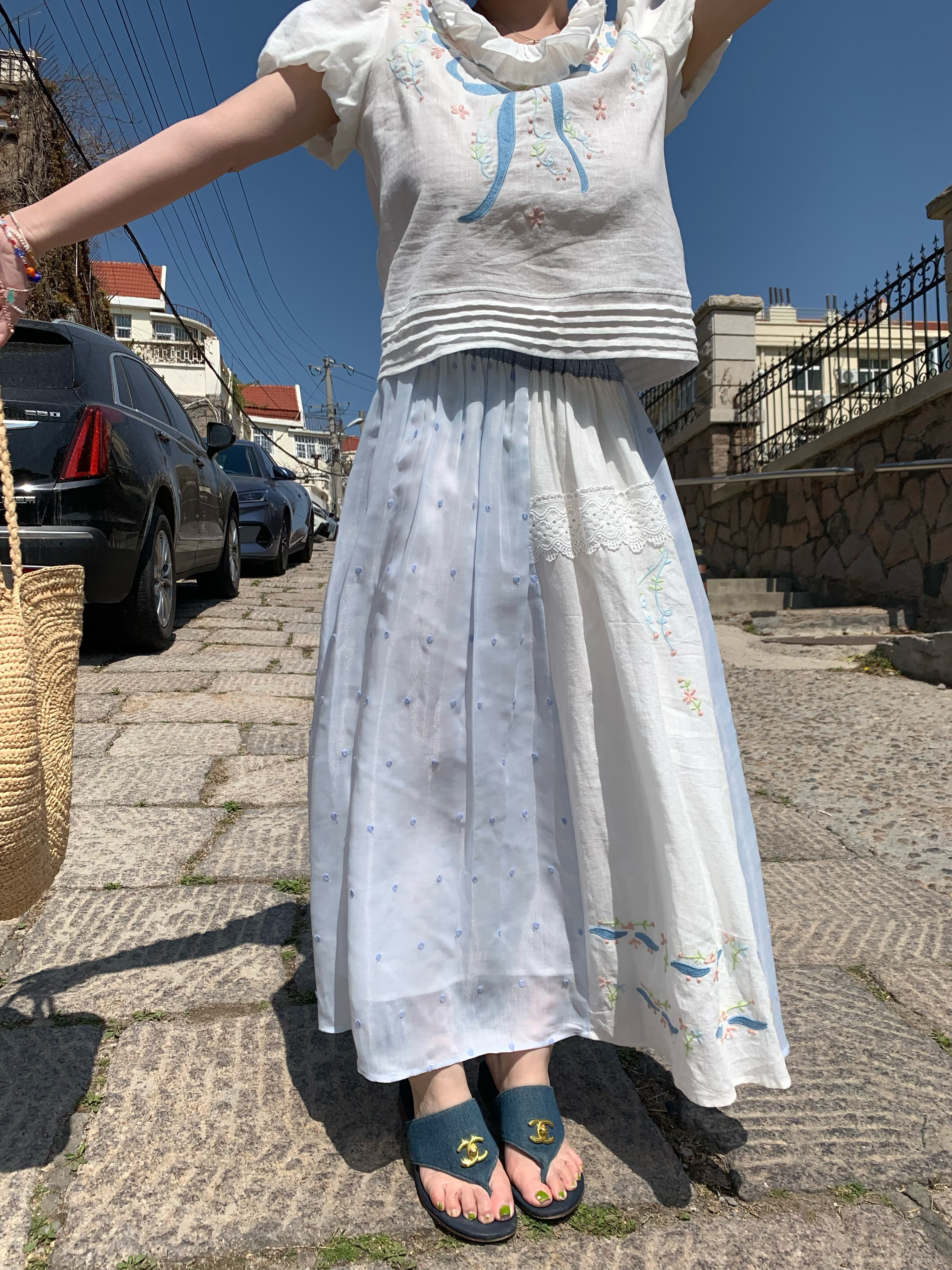 Floral Embroidery Linen Short Sleeve Shirt and Skirt Set for Women - Vintage Summer Outfit, Loose Fit, Boho Style