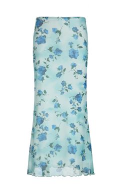 Floral Mesh Skirt for Women - Low Waist Slim Fit Long Pants - Summer Island Rose Design - Vacation Ready Mint Green Style
