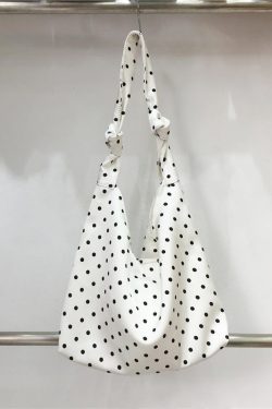 Floral Polka Dot Women's Tote Bag - Handmade Japanese & Korean Style Shoulder Bag with Tie Strap