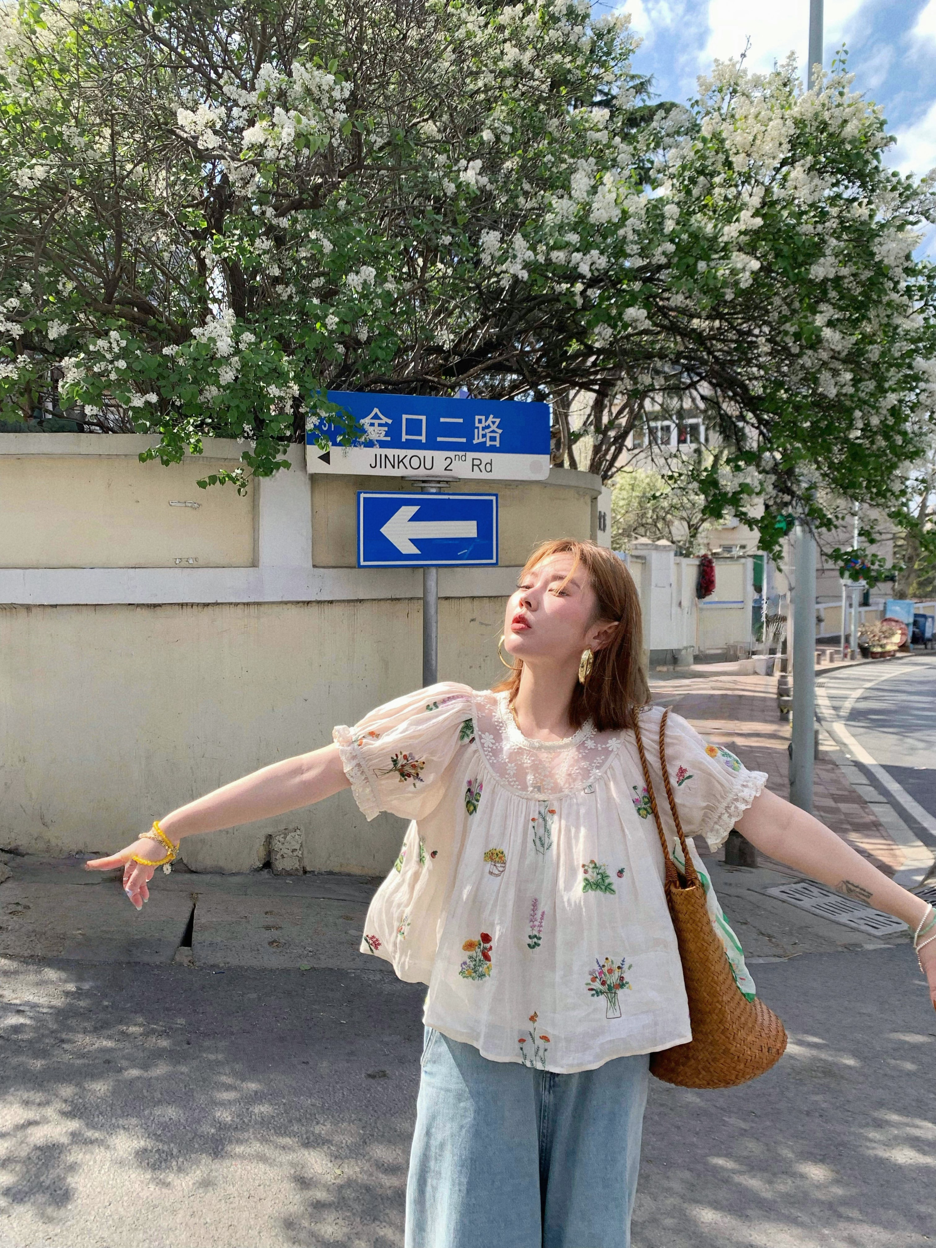Fragrant Grass Flower Embroidered Shirt Dress for Women - Retro Ramie Summer Dress with Loose Puff Sleeves
