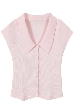 French Pumpkin Color Ice Silk Knitted Short Sleeve T-Shirt for Women, Unique Summer Cardigan Top with Flying Sleeves