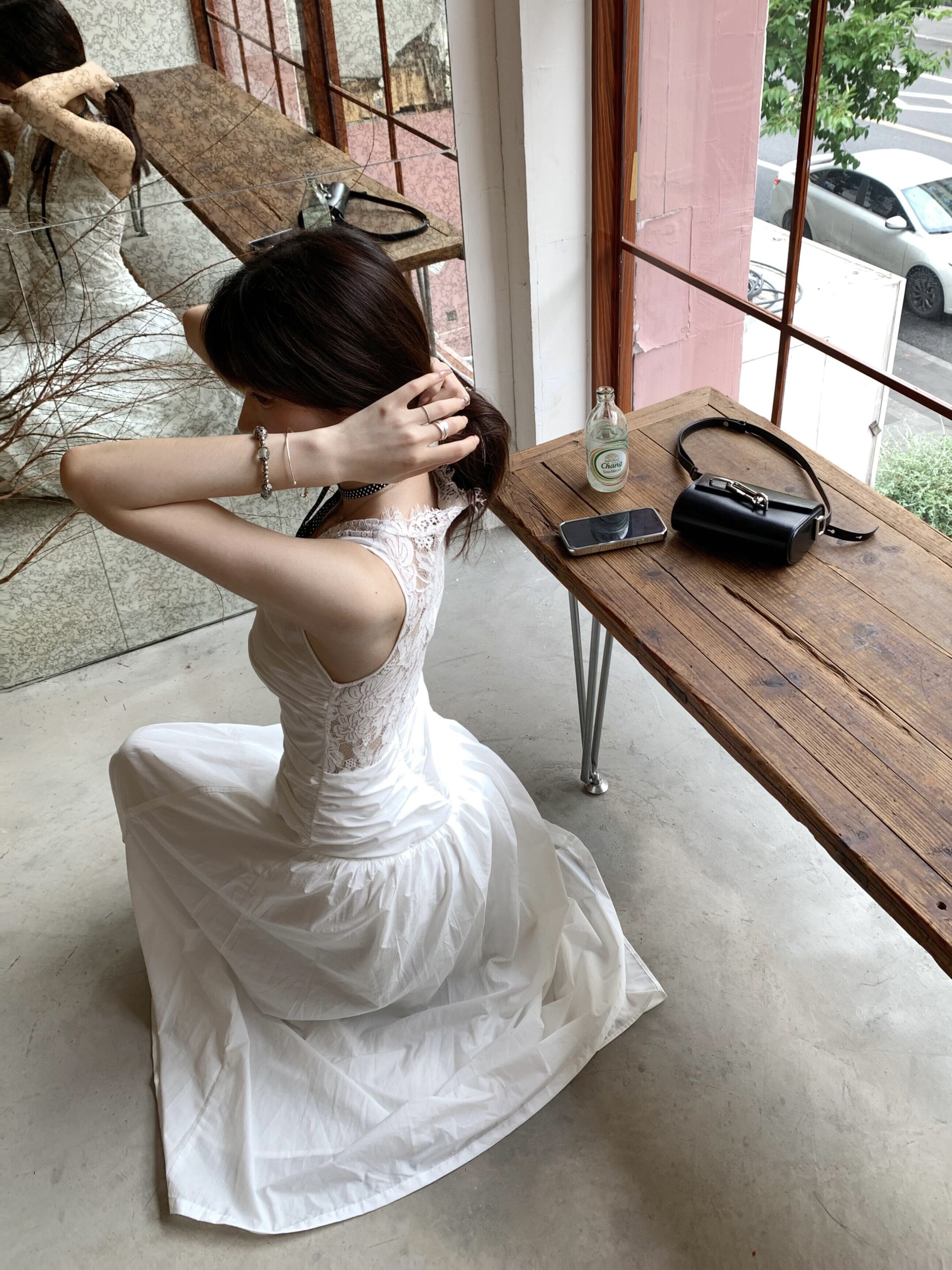 French Summer V-Neck Lace Dress Women's A-Line Vintage Slim Long Dress - Elegant 90s Inspired Style
