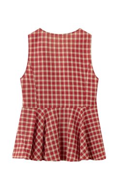 French Vintage Red Plaid Sleeveless Vest Top for Women - Summer Beach Vacation Fashion, Hot Girl Style