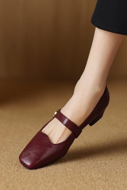 French Vintage Style Square-Toe Mary Jane Shoes with Chunky Low Heels - Italian Designer Inspired, Retro Fashion Footwear