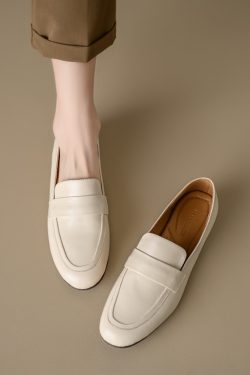 Genuine Leather Flat Loafers for Women – Versatile Soft-Soled Driving Shoes, Italian Style Grandma Shoes