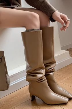 Genuine Leather Over-the-Knee Slouch Boots for Women, Slimming Design, European American Style, Chic Fashion Footwear