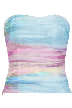 Gradient Color Strapless Holiday Top for Women - Backless Design with Waist Cincher & Spaghetti Straps, Perfect for Summer Parties