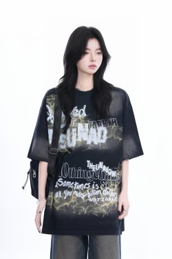 Gradient Pink Oversized Short Sleeve T-Shirt for Women - Trendy American High Street Style with 