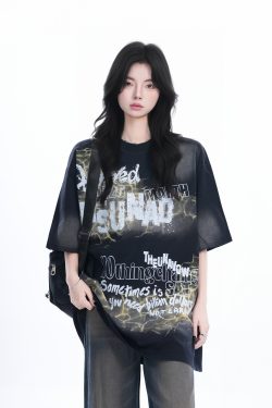 Gradient Pink Oversized Short Sleeve T-Shirt for Women - Trendy American High Street Style with 