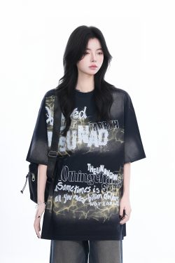 Gradient Pink Oversized Short Sleeve T-Shirt for Women - Trendy American High Street Style with 