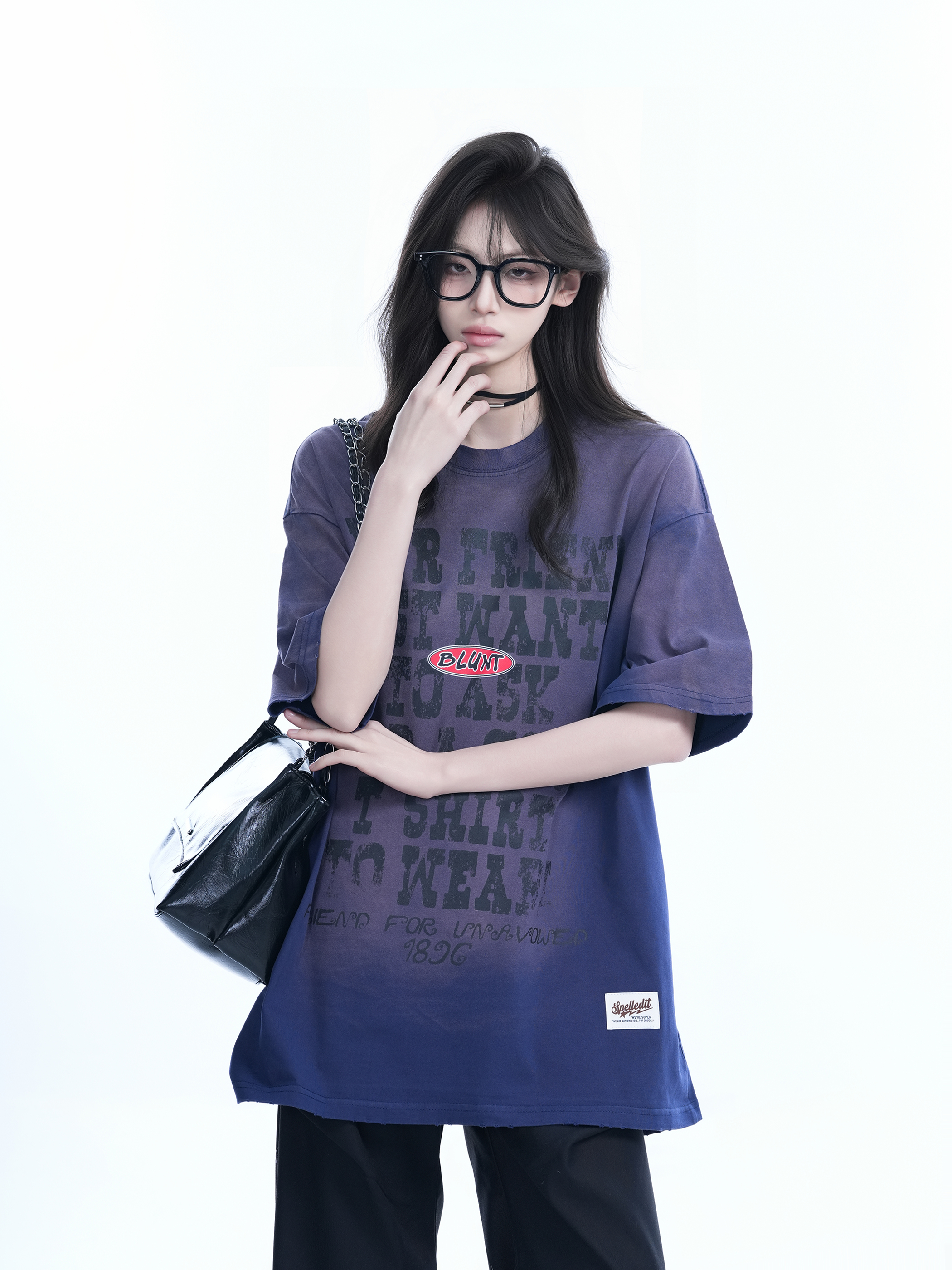 Gradient Purple Oversized Short Sleeve T-Shirt for Women - American Street Style, Trendy Loose Fit, Casual Y2K Fashion Top