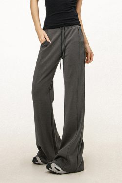 Gray Flared Sweatpants for Women - Casual Draped Wide Leg Bell Bottoms, Sporty Style, Comfortable Fit, Trendy Athleisure