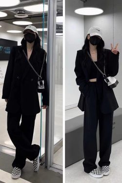 Gray Milk Tea Women's Blazer Coat Two-Piece Set - Casual Loose Suit for Petite Sizes, Spring Autumn 2025 Fashion