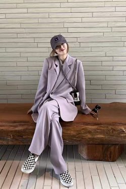 Gray Milk Tea Women's Blazer Coat Two-Piece Set - Casual Loose Suit for Petite Sizes, Spring Autumn 2025 Fashion