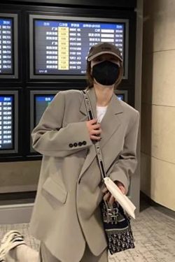 Gray Milk Tea Women's Blazer Coat Two-Piece Set - Casual Loose Suit for Petite Sizes, Spring Autumn 2025 Fashion