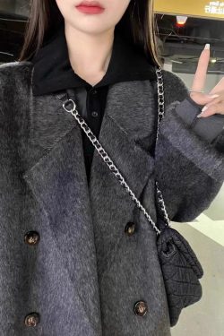 Gray Reversible Cashmere Coat for Women - High-End Woolen Jacket, Mid-Length, Korean Style, Autumn Winter 2024 Fashion