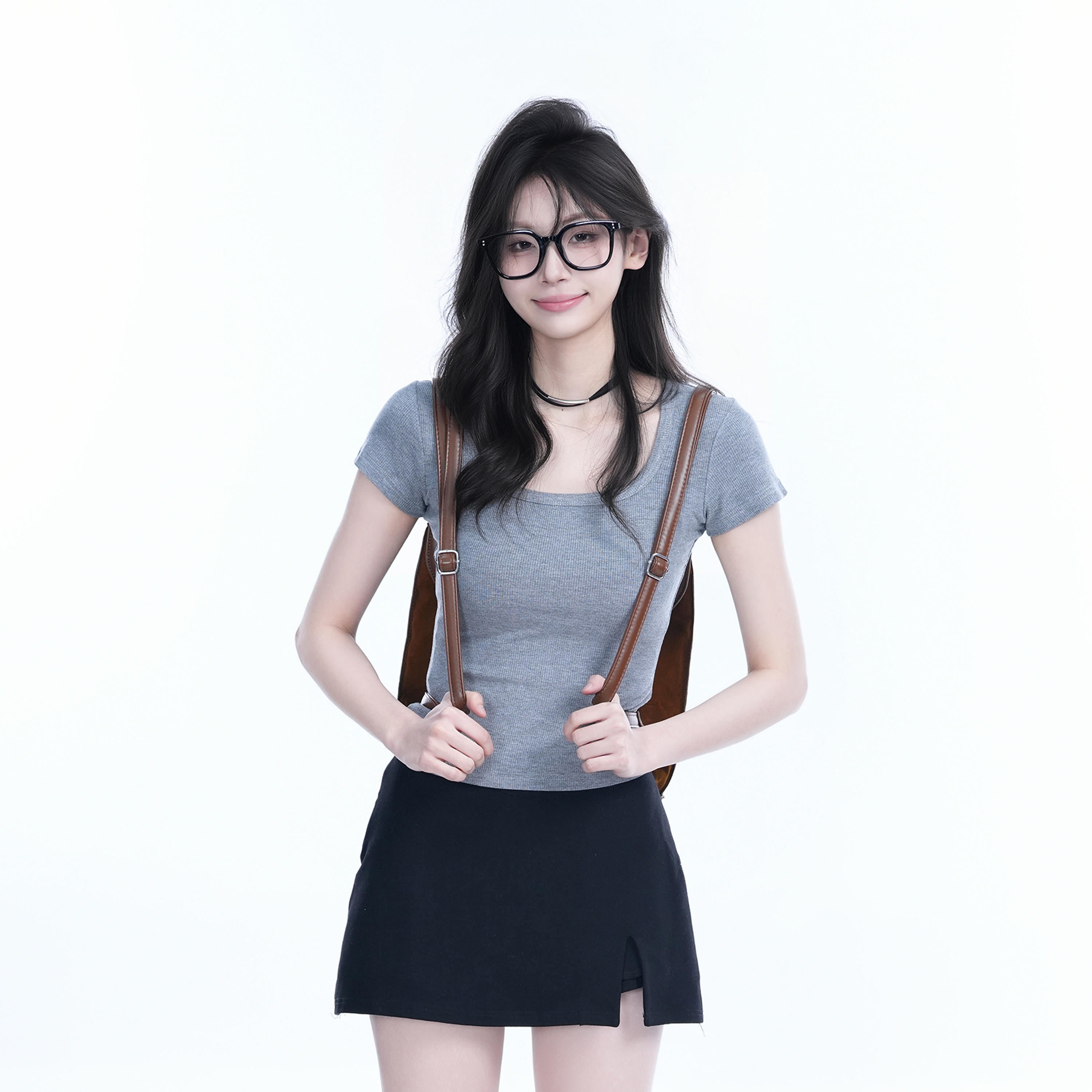 Gray Slim Fit Short-Sleeve U-Neck T-Shirt for Women, Summer Sports Base Layer, Casual Essential
