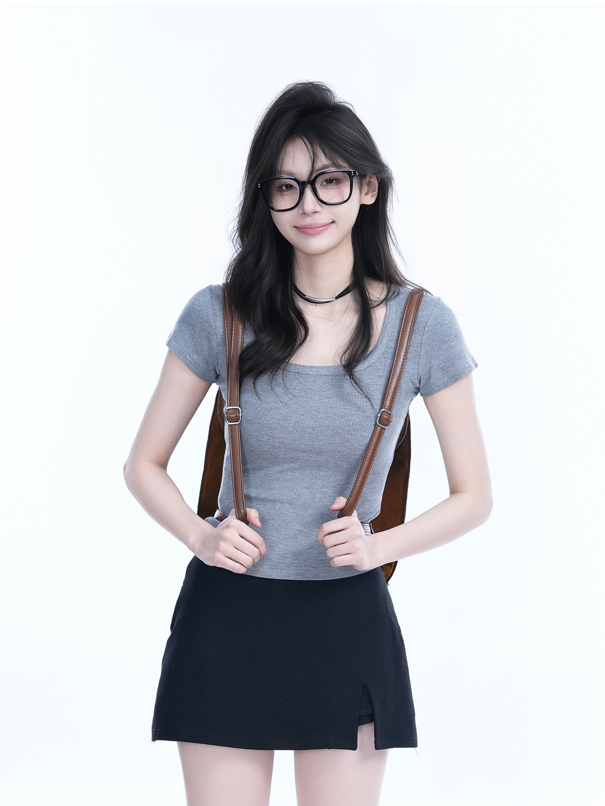 Gray Slim Fit Short-Sleeve U-Neck T-Shirt for Women, Summer Sports Base Layer, Casual Essential