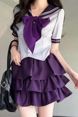 Gray Women's Summer JK Uniform Set with Puff Skirt and Cake Skirt - Trendy 2024 College Style