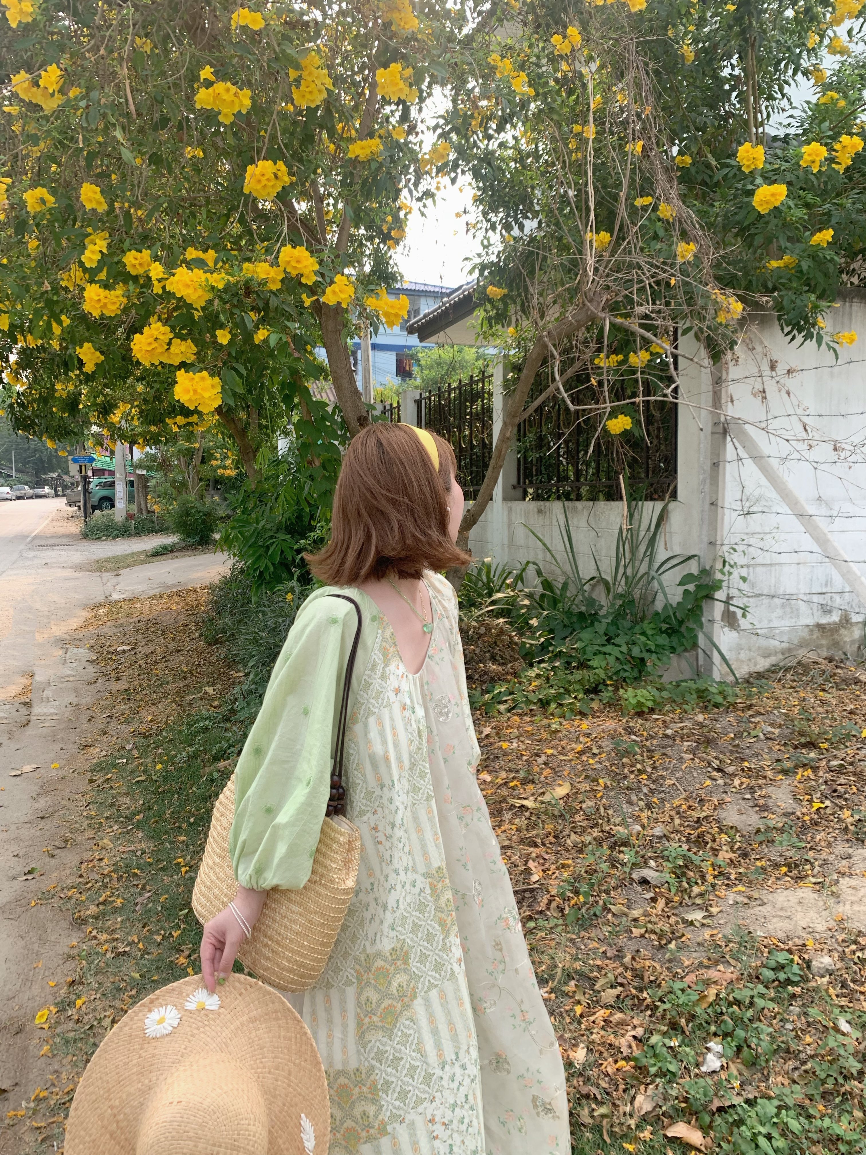 Green Island Long Summer Floral Dress - Women's Loose Embroidered Mesh Spliced Puff Sleeve Maxi Dress, Vintage Style