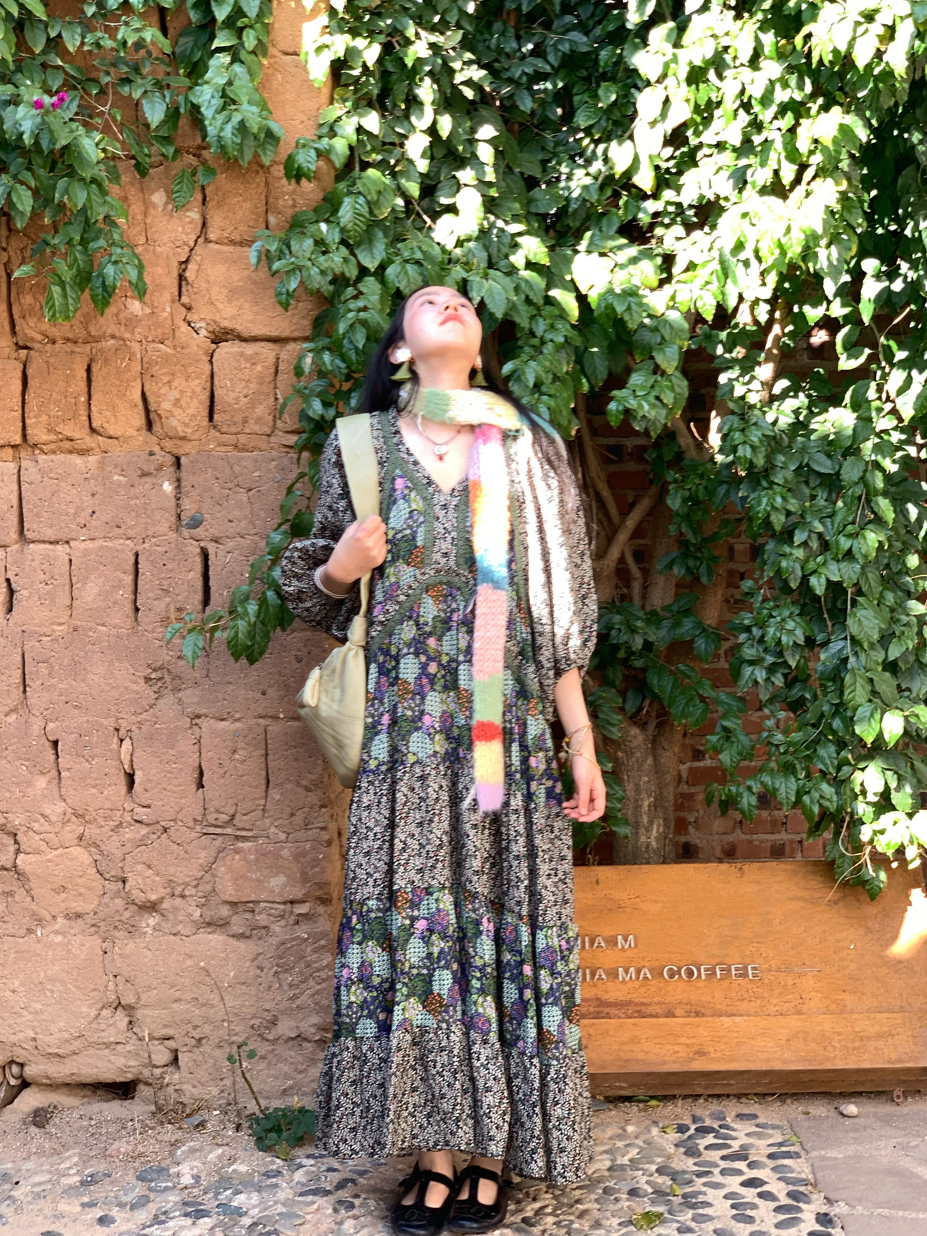 Green Retro V-Neck Dress for Women - Bohemian Long Skirt, Vintage Style, Spring Fashion, Summer of the Cicada