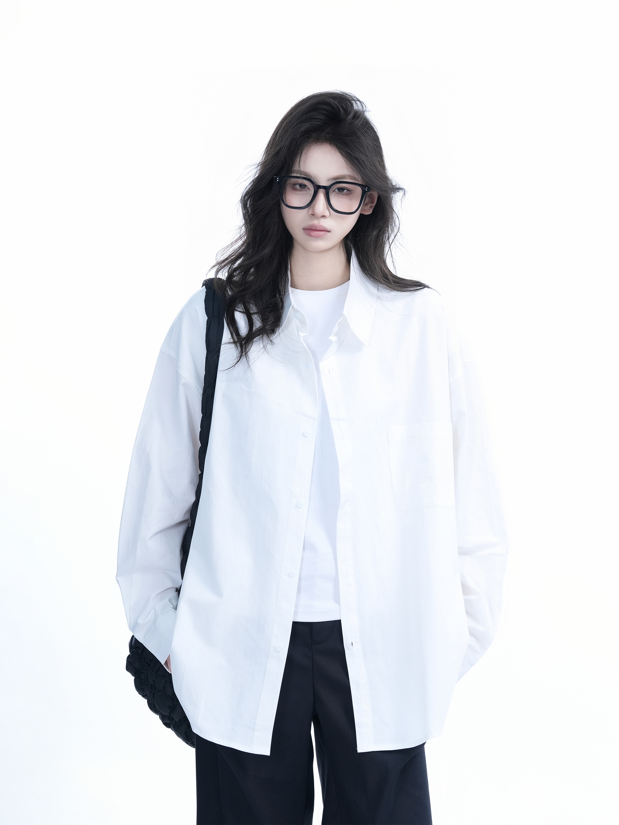 Green Solid Color Long Sleeve Shirt for Women - "Sit and Eat Until the Mountains Are Empty" Mambo Wind - Spring Loose Fit Fashion Trend