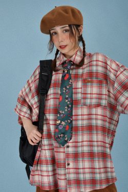 Handmade American Vintage Brushed Plaid Short Sleeve Shirt for Men and Women – Casual Versatile Fashion Staple, New Arrival