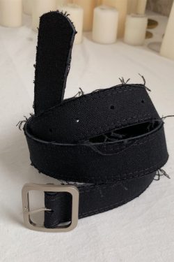 Handmade Mohair Edge Fabric Waist Belt - Black Unisex Harajuku Style, Versatile Design with Simple Buckle