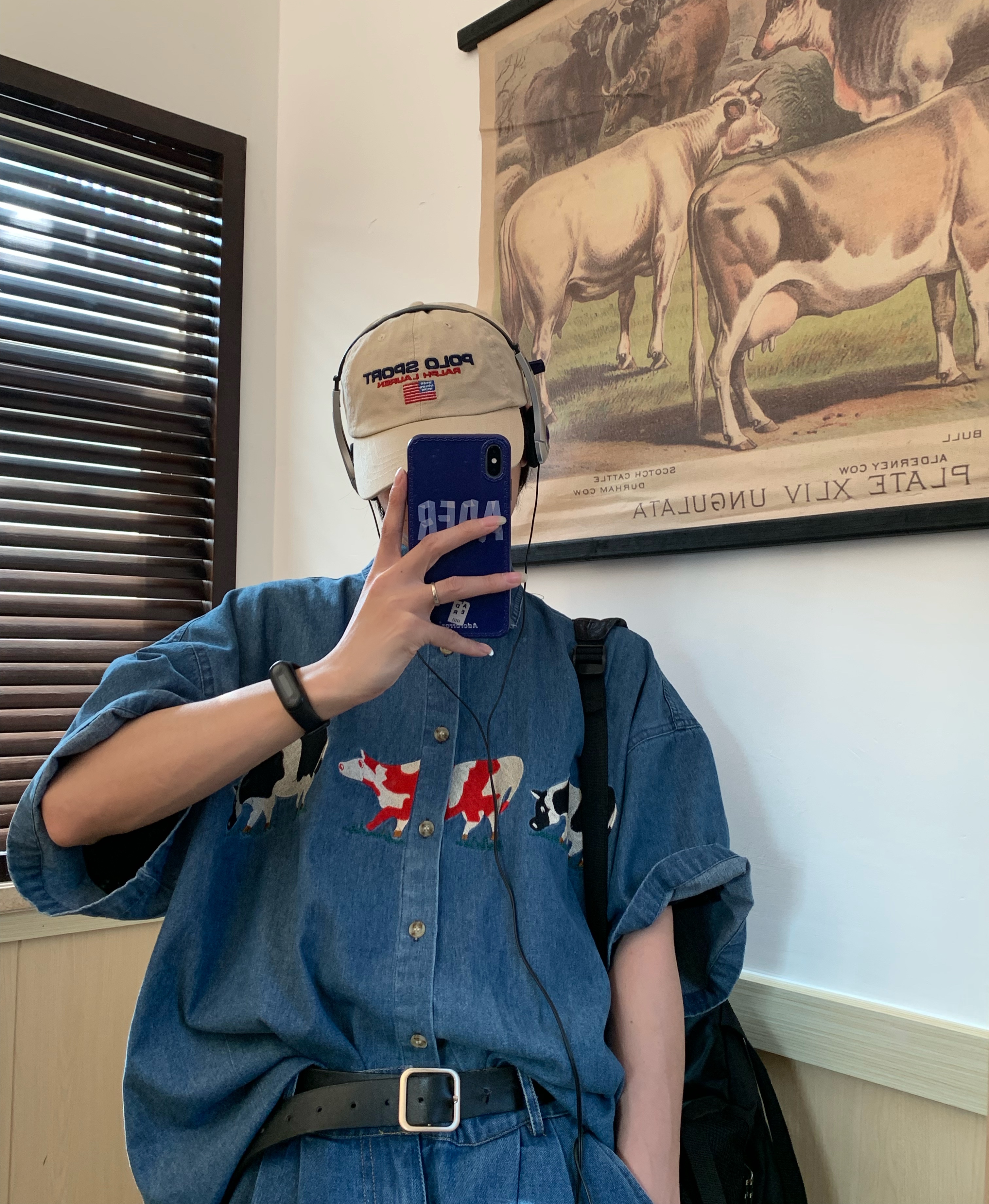 Handmade Retro Cow Embroidery Washed Denim Short Sleeve Shirt for Couples - 2025 Summer Streetwear Fashion