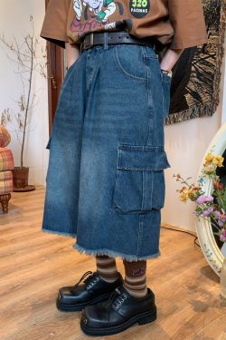Handmade Retro Denim Workwear Capris with Big Pockets, Cat Whiskers, Versatile Wide-Leg Straight Embroidered Loose Pants for Y2K Style