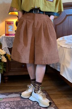 Handmade Retro Wide-Leg Corduroy Shorts for Summer - Casual Unisex Straight Pants, Versatile and Comfortable Fashion Essential