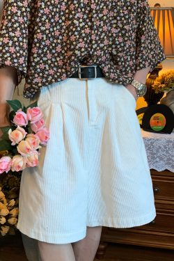 Handmade Retro Wide-Leg Corduroy Shorts for Summer - Casual Unisex Straight Pants, Versatile and Comfortable Fashion Essential