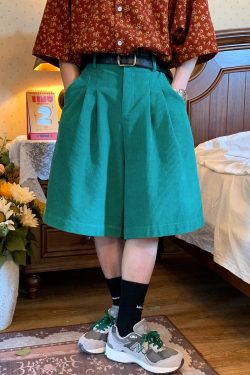 Handmade Retro Wide-Leg Corduroy Shorts for Summer - Casual Unisex Straight Pants, Versatile and Comfortable Fashion Essential