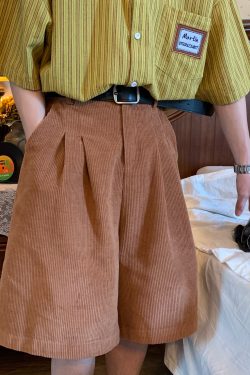Handmade Retro Wide-Leg Corduroy Shorts for Summer - Casual Unisex Straight Pants, Versatile and Comfortable Fashion Essential
