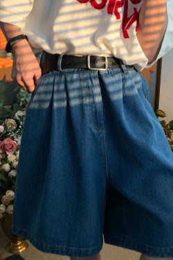 Handmade Washable Denim Wide-Leg Five-Point Shorts - Summer Retro Loose Slim Straight Basic Pants for Y2K Korean Style Fashion