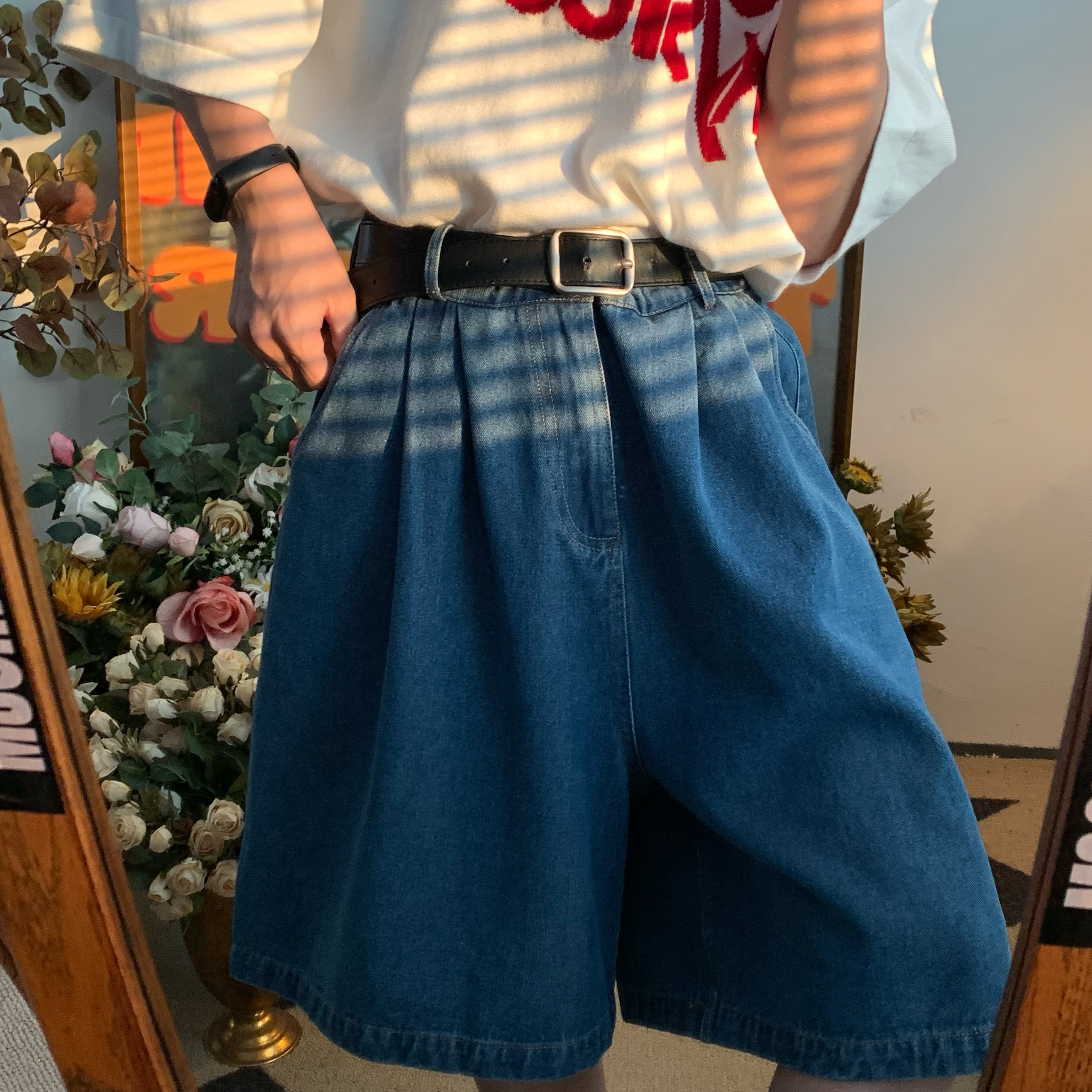 Handmade Washable Denim Wide-Leg Five-Point Shorts - Summer Retro Loose Slim Straight Basic Pants for Y2K Korean Style Fashion