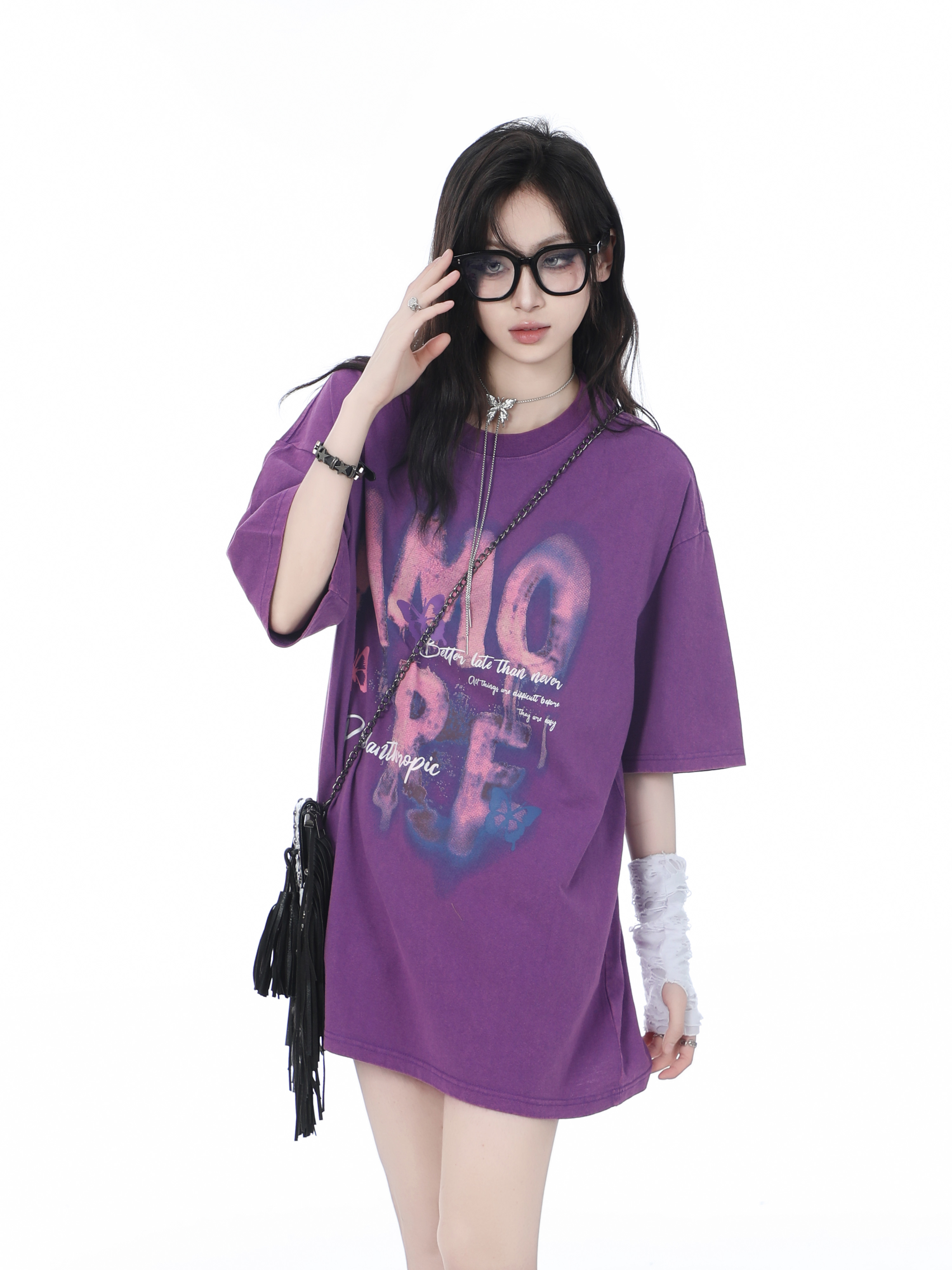 Heavy-Duty Washed Cotton Short-Sleeve T-Shirt for Women - American Trendy Summer Loose Fit, INS Style, Casual Mountain Print